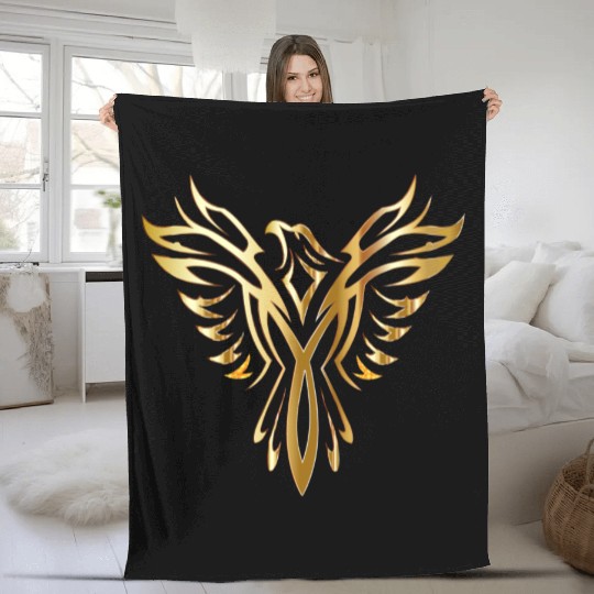 Golden Phoenix Bird Fleece Blankets