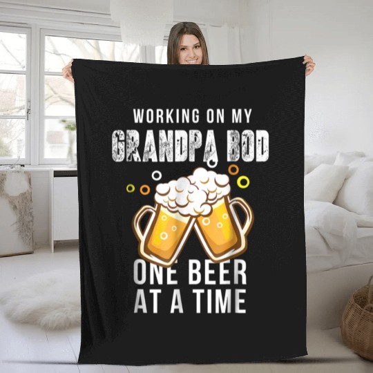 Working On My GRANDPA BOD Funny Dad Bod Fleece Blankets