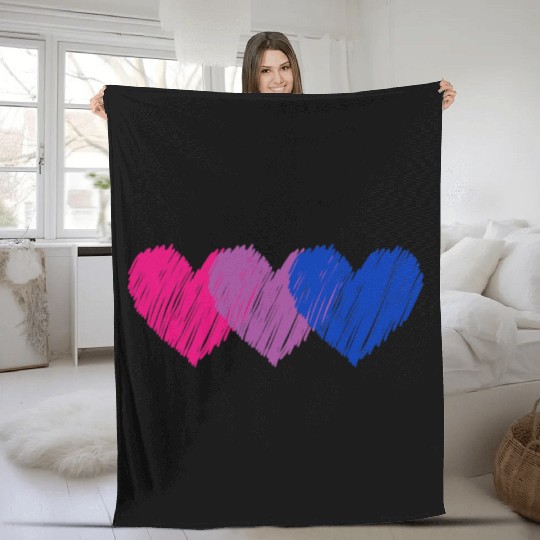 Bisexual Flag Hearts Love Fleece Blankets LGBT Bi Pride