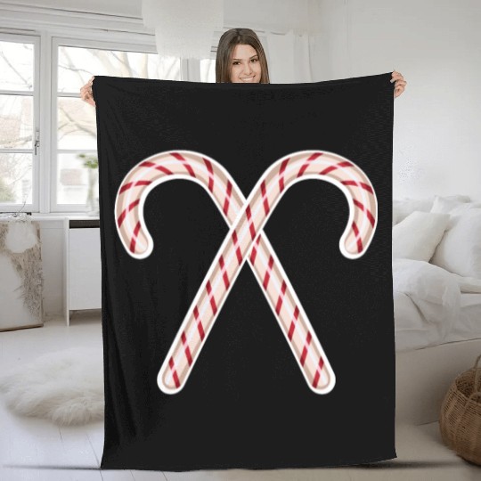 Candy Cane Crossed Christmas Fleece Blankets