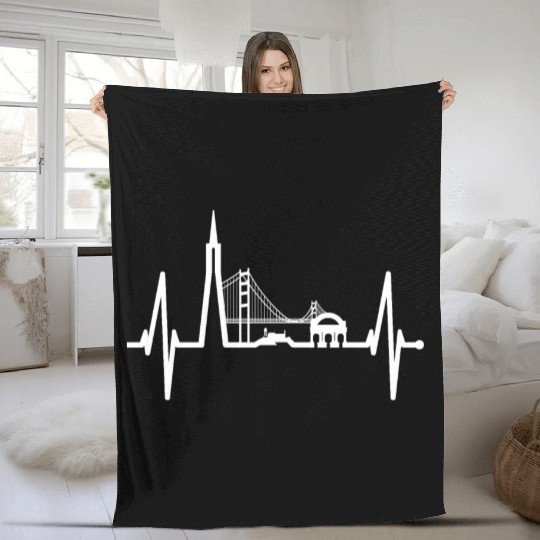 San Francisco Heartbeat Skyline California Lover Fleece Blankets