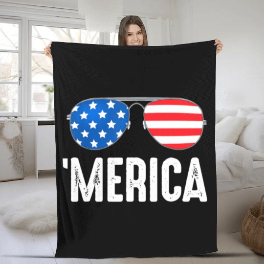 4th of July Merica Fleece Blankets USA American Pride