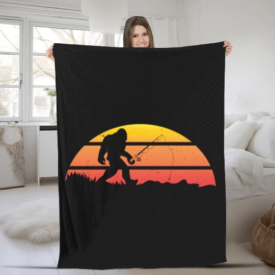 Funny Bigfoot Pole Rod Fishing Fish Sasquatch Gift Fleece Blankets