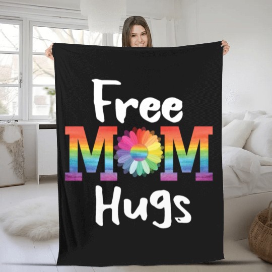Free Mom Hugs Daisy Flower LGBT Pride Parades Gift Fleece Blankets