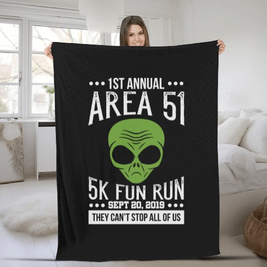 Area 51 Alien Fun run Fleece Blankets