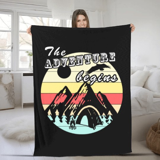 Camping Retro Vintage Adventure Camping Gift Fleece Blankets