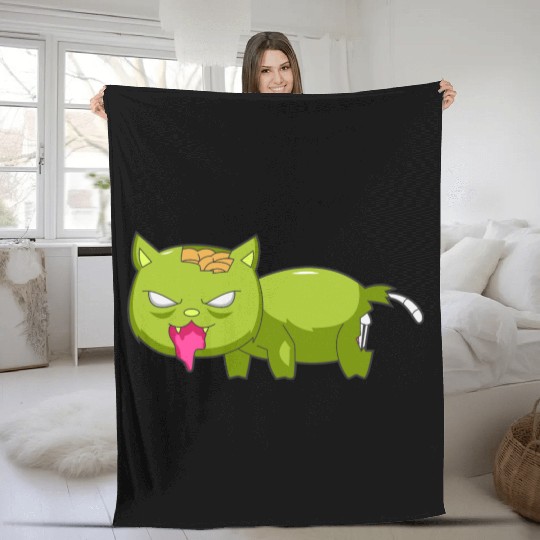 Zombie cat blood Halloween Fleece Blankets