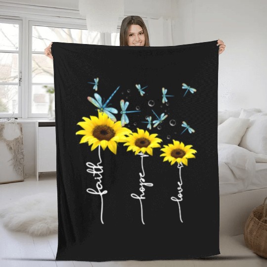 Faith hope love sunflower Fleece Blankets