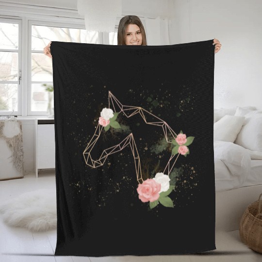 Horse Vintage Roses Fleece Blankets