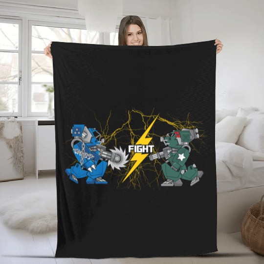 Fighting Robots like battle bots in an arena. Fleece Blankets