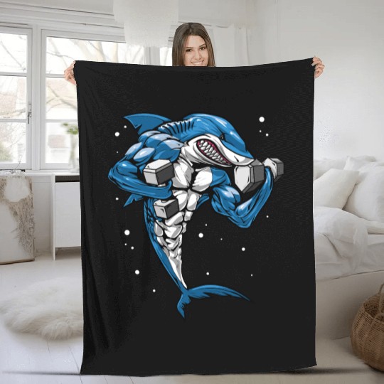 Shark Fitness Bodybuilder Fleece Blankets