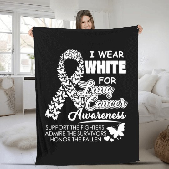 Men Women I Wear White For Lung Cancer Awareness Fleece Blankets