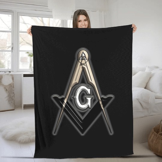 Freemason Compass Metal White Sharp Fleece Blankets