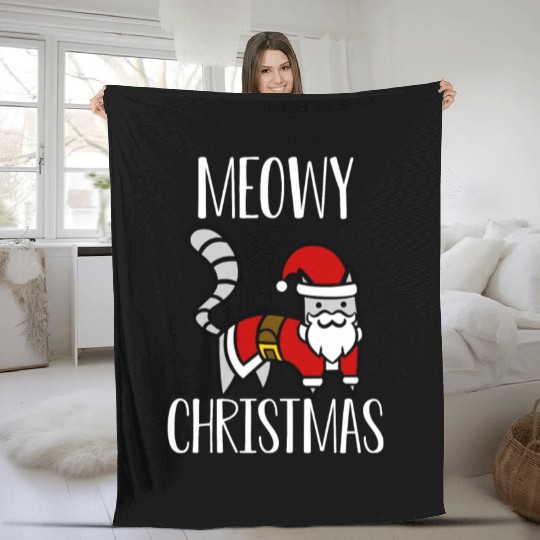 Christmas Cat Greeting Merry Christmas Meowy Trend Fleece Blankets