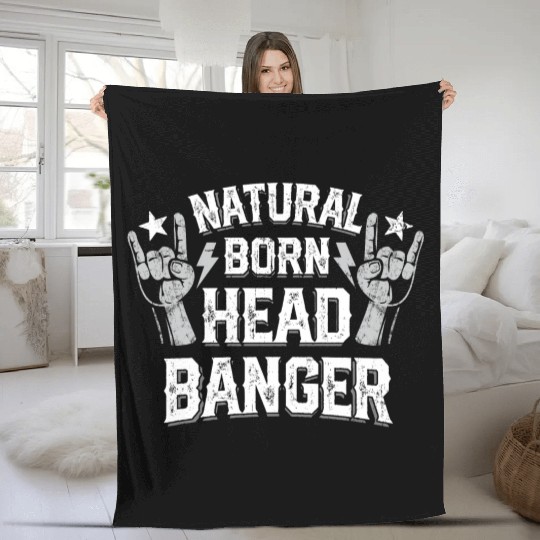 Natural born Headbanger Devil horns Heavy Metal Fleece Blankets