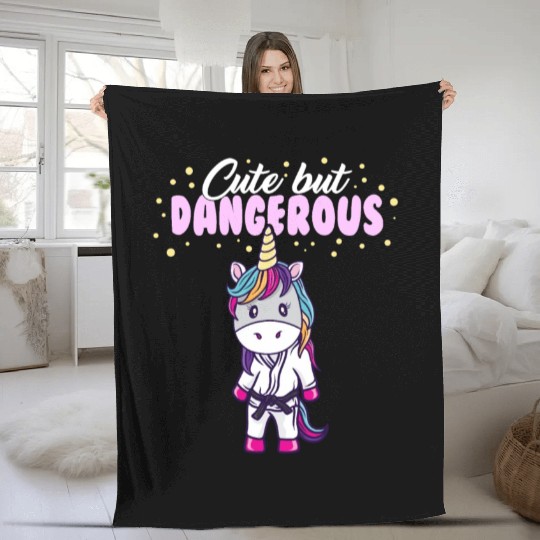 Cute But Dangerous Unicorn Jiu Jitsu MMA Fleece Blankets