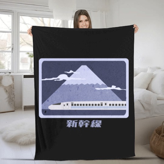 Japanese Bullet Train Passing Mt. Fuji Fleece Blankets
