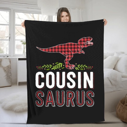 Cousin Saurus T Rex Red Plaid Matching Family Fleece Blankets