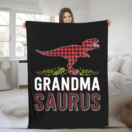 Grandma Saurus T Rex Red Plaid Matching Family Fleece Blankets