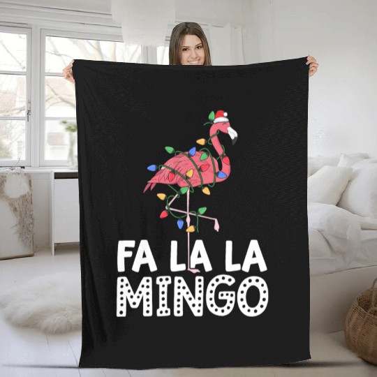 Fa La La Mingo Flamingo Christmas Tree Lights Fleece Blankets