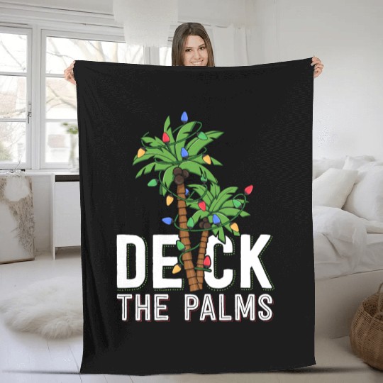 Deck The Palm Tree Lights Tropical Hawaii Family Fleece Blankets