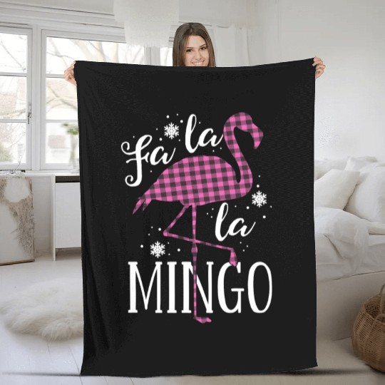 Fa La La Mingo Flamingo Christmas Fleece Blankets Pink