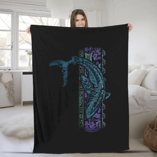 Vintage Hawaiian Tribal Shark Dive Fleece Blankets