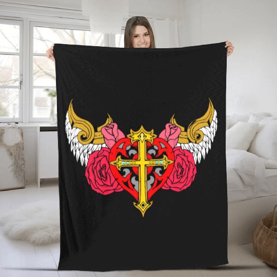 heart cross angel Fleece Blankets