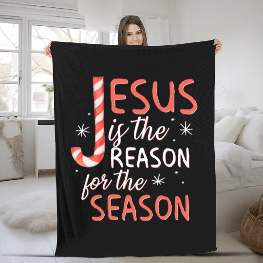 Jesus Is The Reason For The Season Candy Cane Chr Fleece Blankets