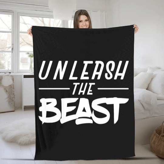 Unleash the Beast Fitness Workout Training White Fleece Blankets