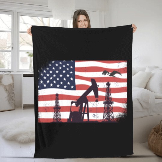 Oil Rig Worker Pump USA American Gas Oilfield Fleece Blankets