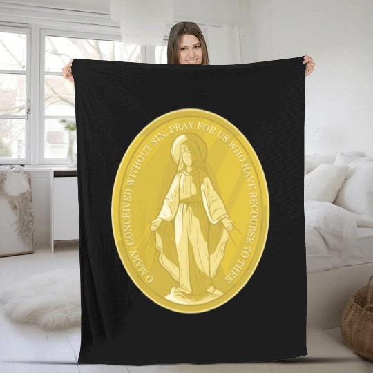 Miraculous medal of virgin mary catholic christian Fleece Blankets