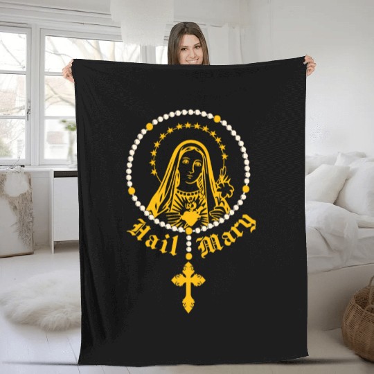 Hail Mary Rosary Prayer Catholic Religion Church Fleece Blankets