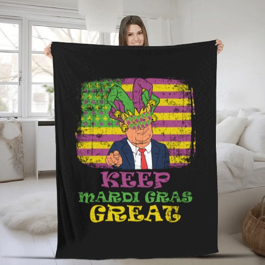 Keep Mardi Gras Great Party Fleece Blankets Parade Fleece Blankets