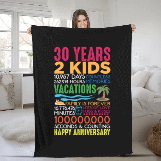 30 years Wedding Anniversary 2 kids Parents Fleece Blankets