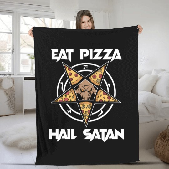 Baphomet Pentagram Lucifer Eat Pizza Hail Satan Fleece Blankets