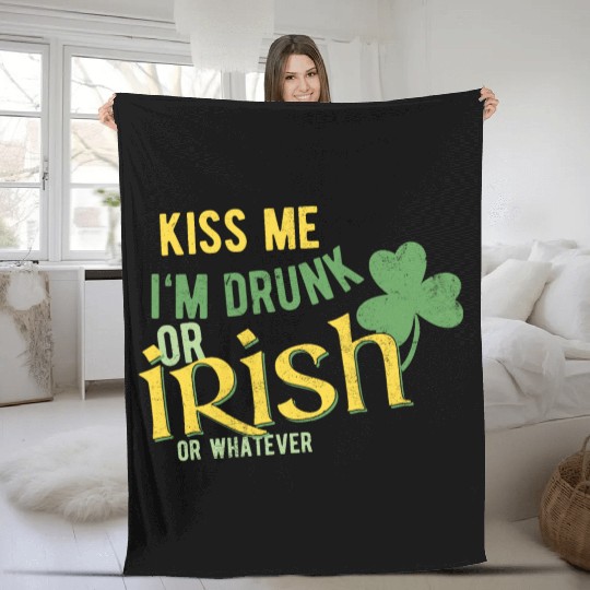 Kiss me I'm drunk Fleece Blankets