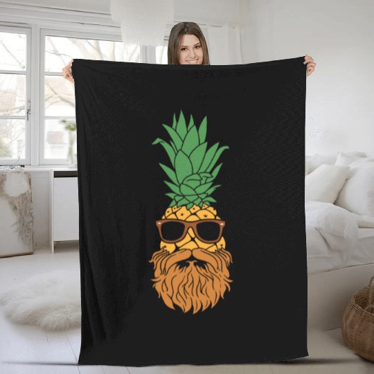 Pineapple Bearded Man Fruit Hawaii Mustache Gift Fleece Blankets