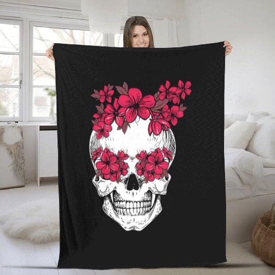 Mexican Skull Flower Lover Florist Cinco de Mayo Fleece Blankets