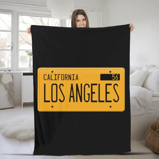 Los Angeles California 1956 yellow license plate Fleece Blankets