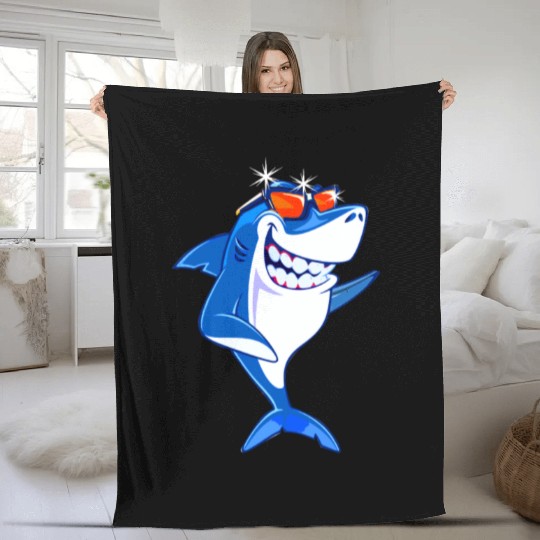 Shark Cool white shark predator marine animal Fleece Blankets