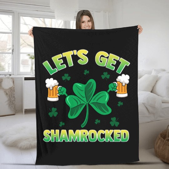 St patricks day Lets Get Shamrocked Fleece Blankets