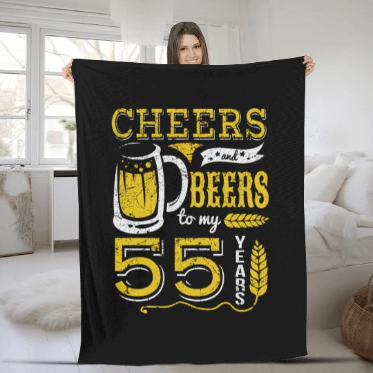 Cheers and Beers 55th Birthday Gift Idea Fleece Blankets