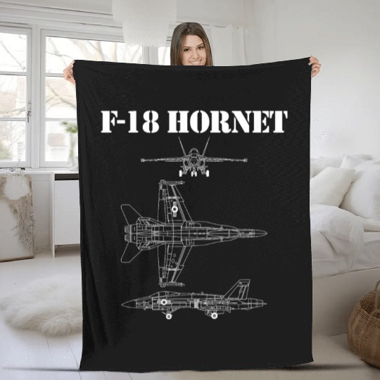 F18 Hornet Airplane Schematic In White F-18 Jet Fleece Blankets