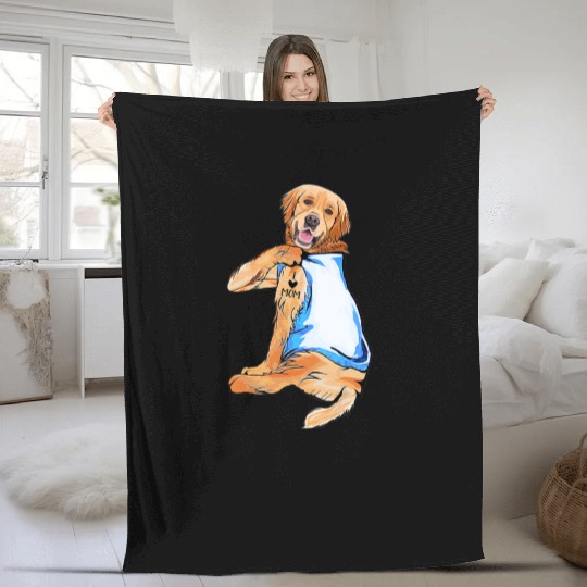 Golden Retriever Dog Tattoo I Love Mom Fleece Blankets