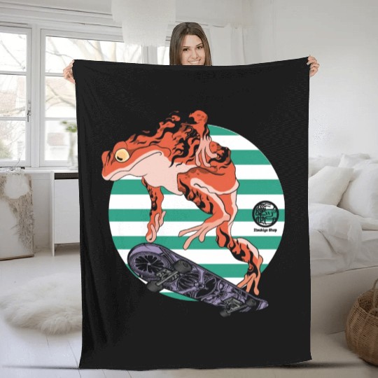 Skating frog Fleece Blankets