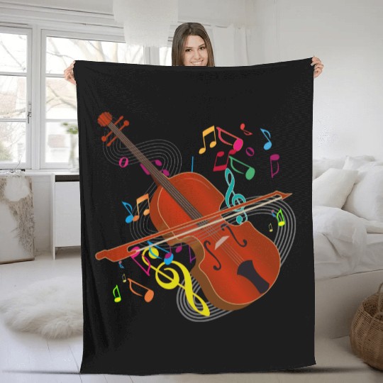 red-brown hand-drawn violin with notes Fleece Blankets