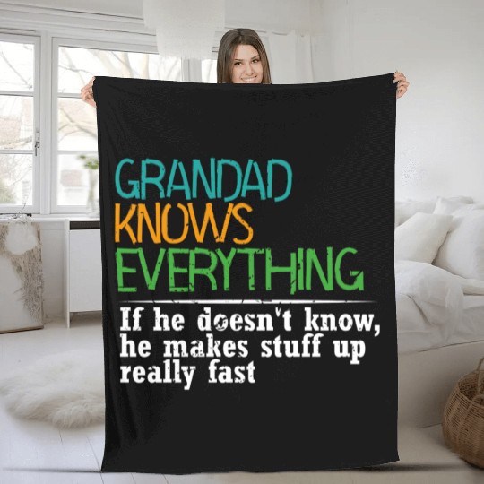 GRANDAD KNOWS EVERYTHING - GIFT FOR GRANDAD - FUNN Fleece Blankets
