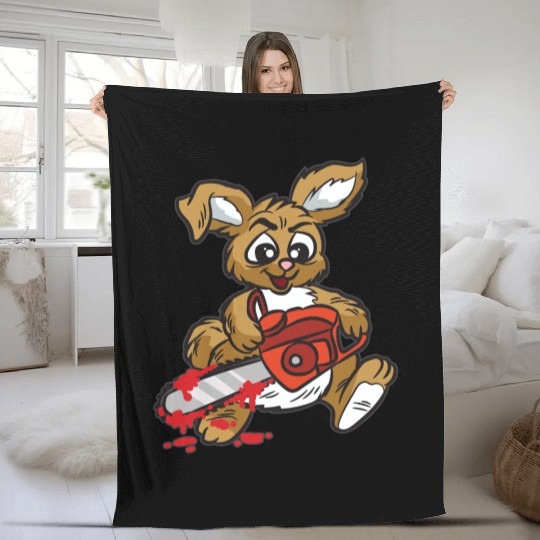 BAD BUNNY WITH CHAINSAW Fleece Blankets