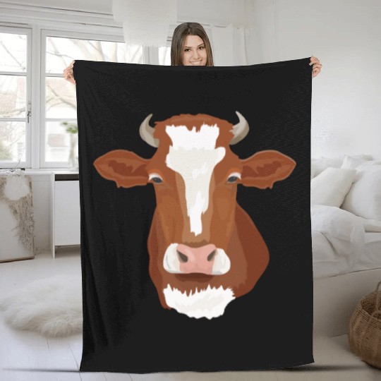 Brown Cow Head Realistic Fleece Blankets